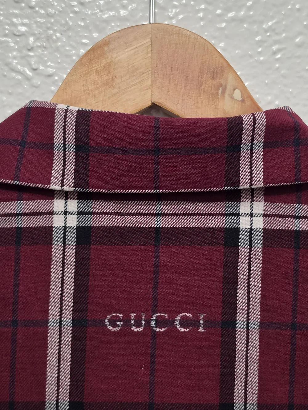Gucci Men's Burgundy Plaid Short-Sleeve Shirt